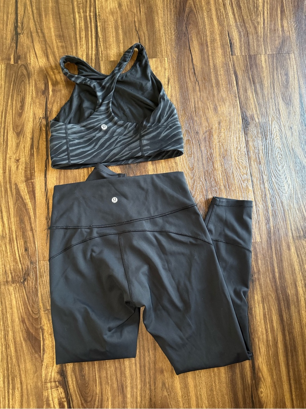 lululemon athletica Black Zebra-Print Sports Bra and Black Leggings